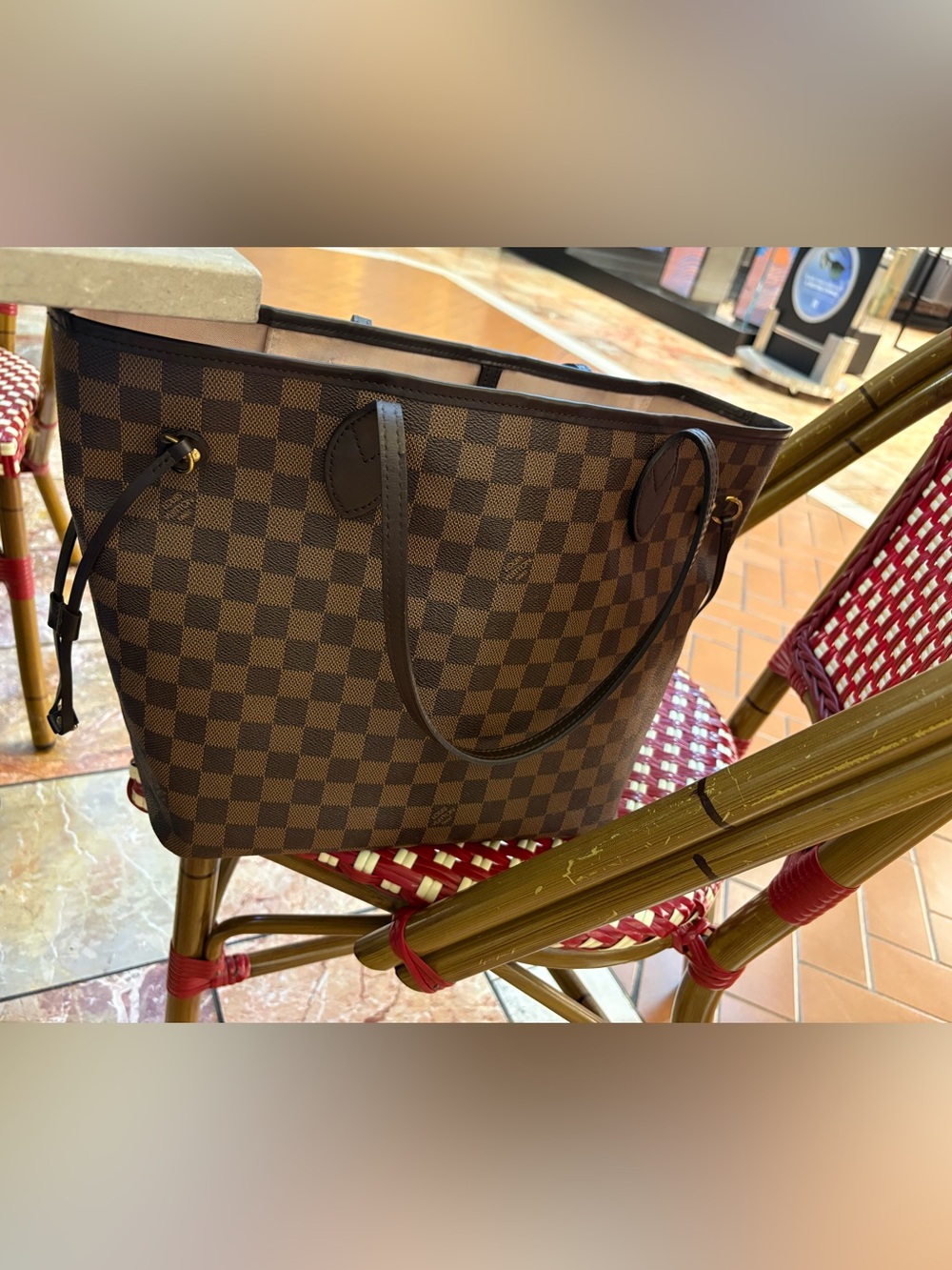Louis Vuitton Damier Ebene Neverfull MM with PINK interior canvas Tote preloved